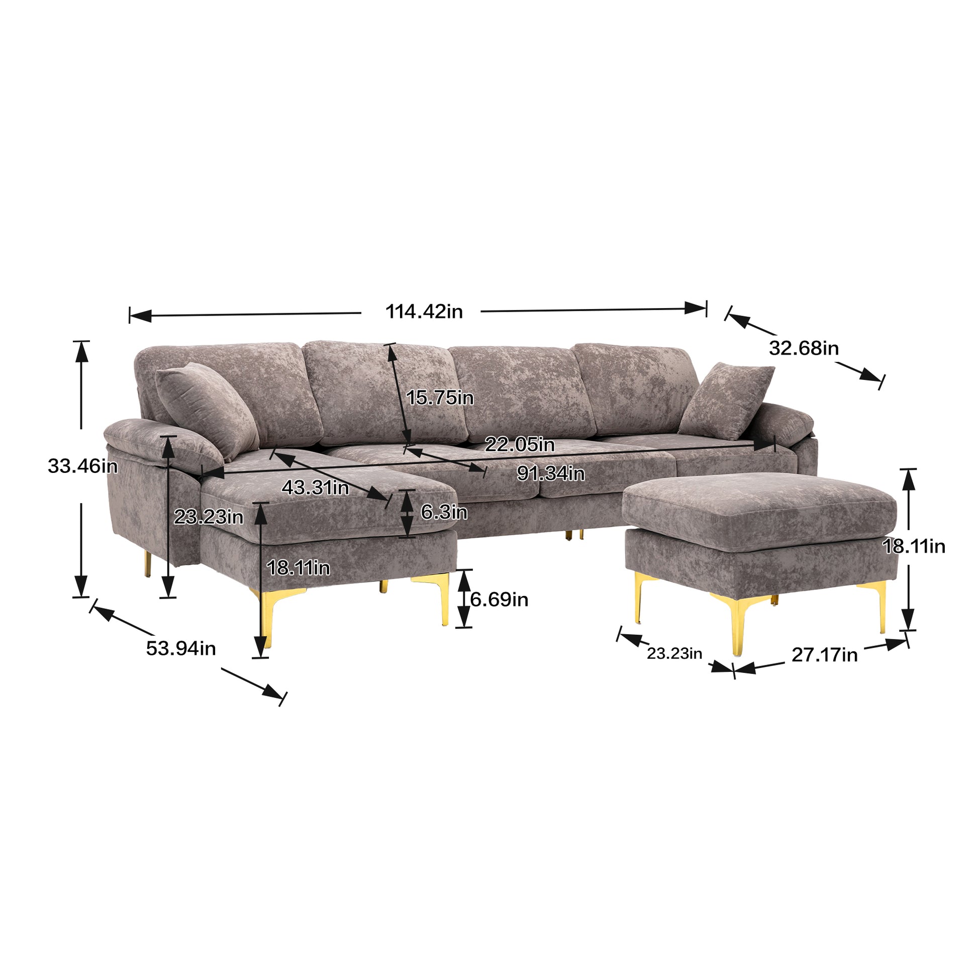 Coolmore U Shape Sectional Sofa With Ottomanreversible Sofa Couch For Living Room,Spacious Furniture,Durable Couch Removable And Machine Washable Cover Grey Velvet Grey Primary Living Space Foam Velvet 4 Seat