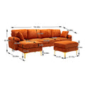 Coolmore U Shape Sectional Sofa With Ottomanreversible Sofa Couch For Living Room,Spacious Furniture,Durable Couch Removable And Machine Washable Cover Orange Velvet Orange Primary Living Space Foam Velvet 4 Seat