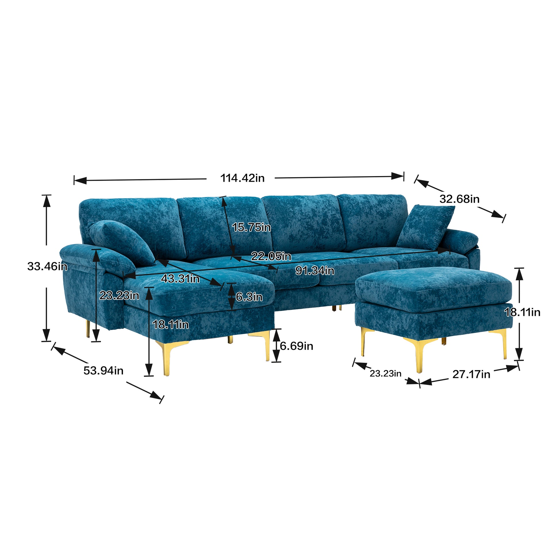 Coolmore U Shape Sectional Sofa With Ottomanreversible Sofa Couch For Living Room,Spacious Furniture,Durable Couch Removable And Machine Washable Cover Light Blue Velvet Light Blue Primary Living Space Foam Velvet 4 Seat