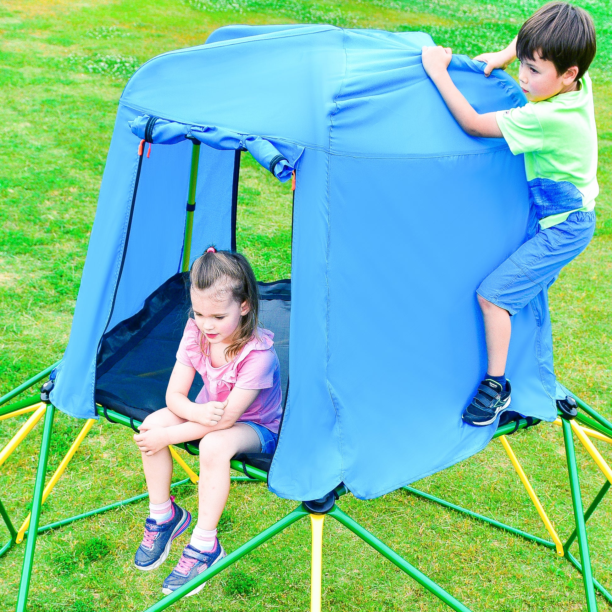 Kids Climbing Dome With Canopy And Playmat 10 Ft Jungle Gym Geometric Playground Dome Climber Play Center, Rust & Uv Resistant Steel Supporting 1000 Lbs Green Metal