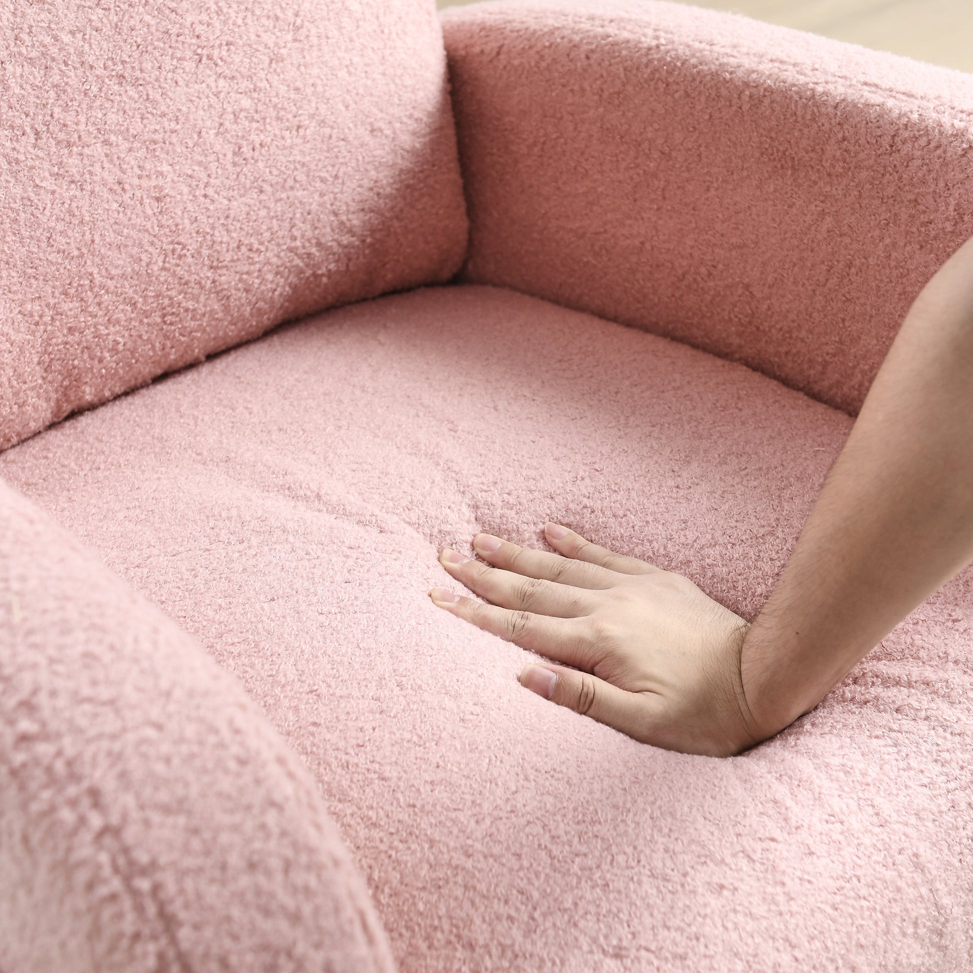 Video Welike 27.6"W Modern Accent High Backrest Living pink teddy-foam-fabric