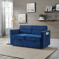 Loveseats Sofa Bed With Pull Out Bed,Adjsutable Back And Two Arm Pocket,Blue 54.5