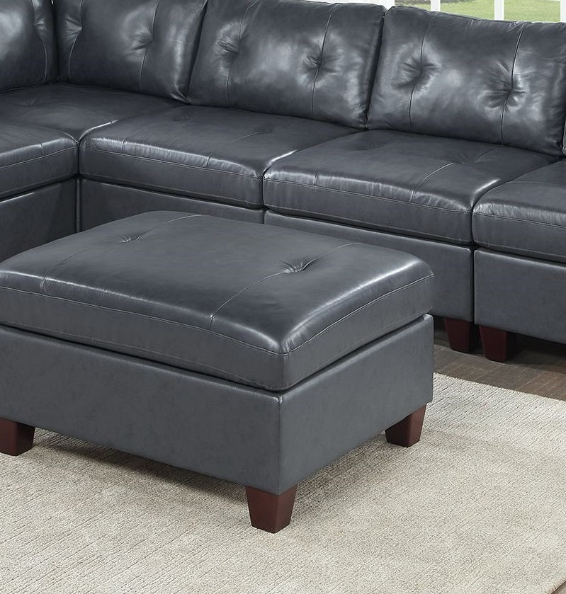 Contemporary Genuine Leather 1Pc Ottoman Black Color Tufted Seat Living Room Furniture Black Genuine Leather Primary Living Space Black Contemporary,Modern Rectangle Tufted Genuine Leather