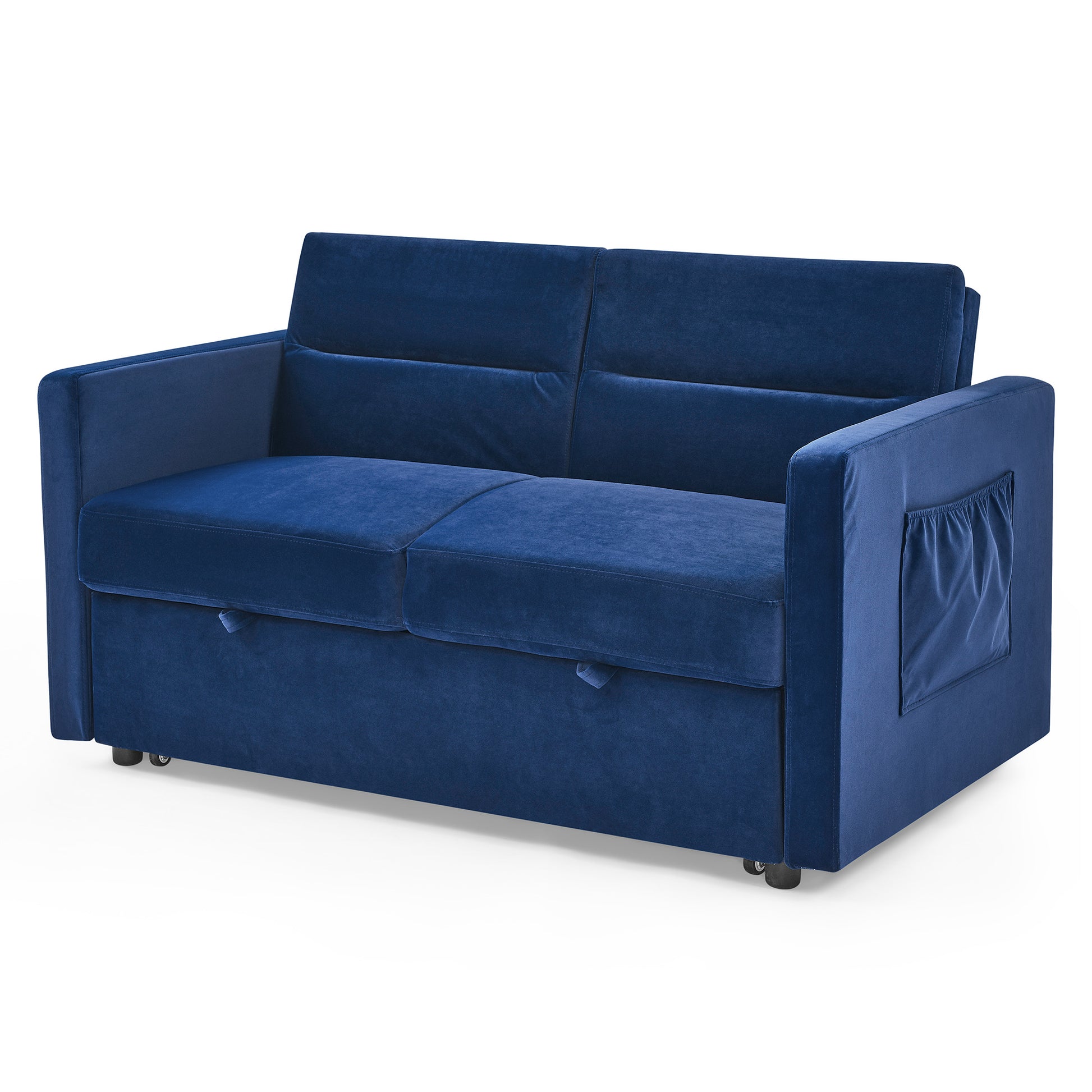 Loveseats Sofa Bed With Pull Out Bed,Adjsutable Back And Two Arm Pocket,Blue 54.5"X33"X31.5" Blue Velvet