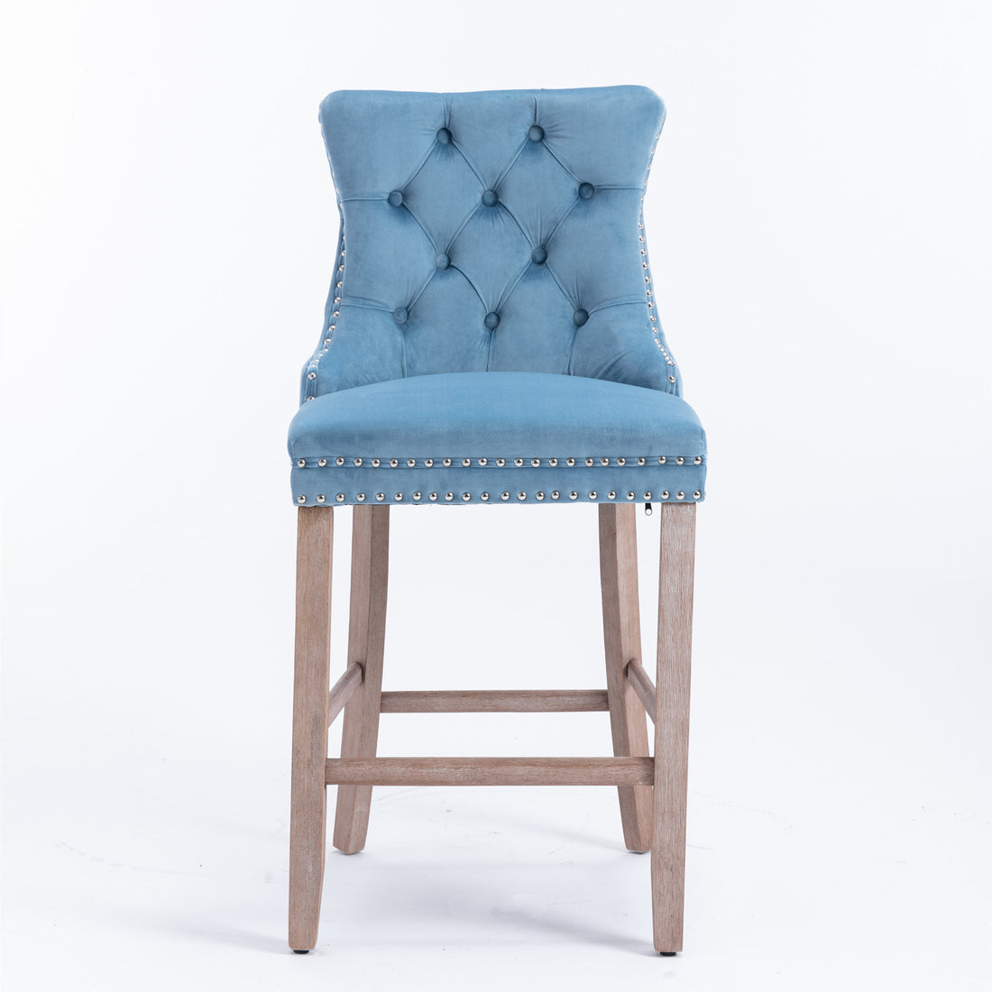 Contemporary Velvet Upholstered Barstools With Button Tufted Decoration And Wooden Legs, And Chrome Trim, Leisure Style Bar Chairs,Bar Stools, Set Of 2 Light Blue ,Sw2002Lb Light Blue Seats 2 American Design Rubberwood Foam Velvet