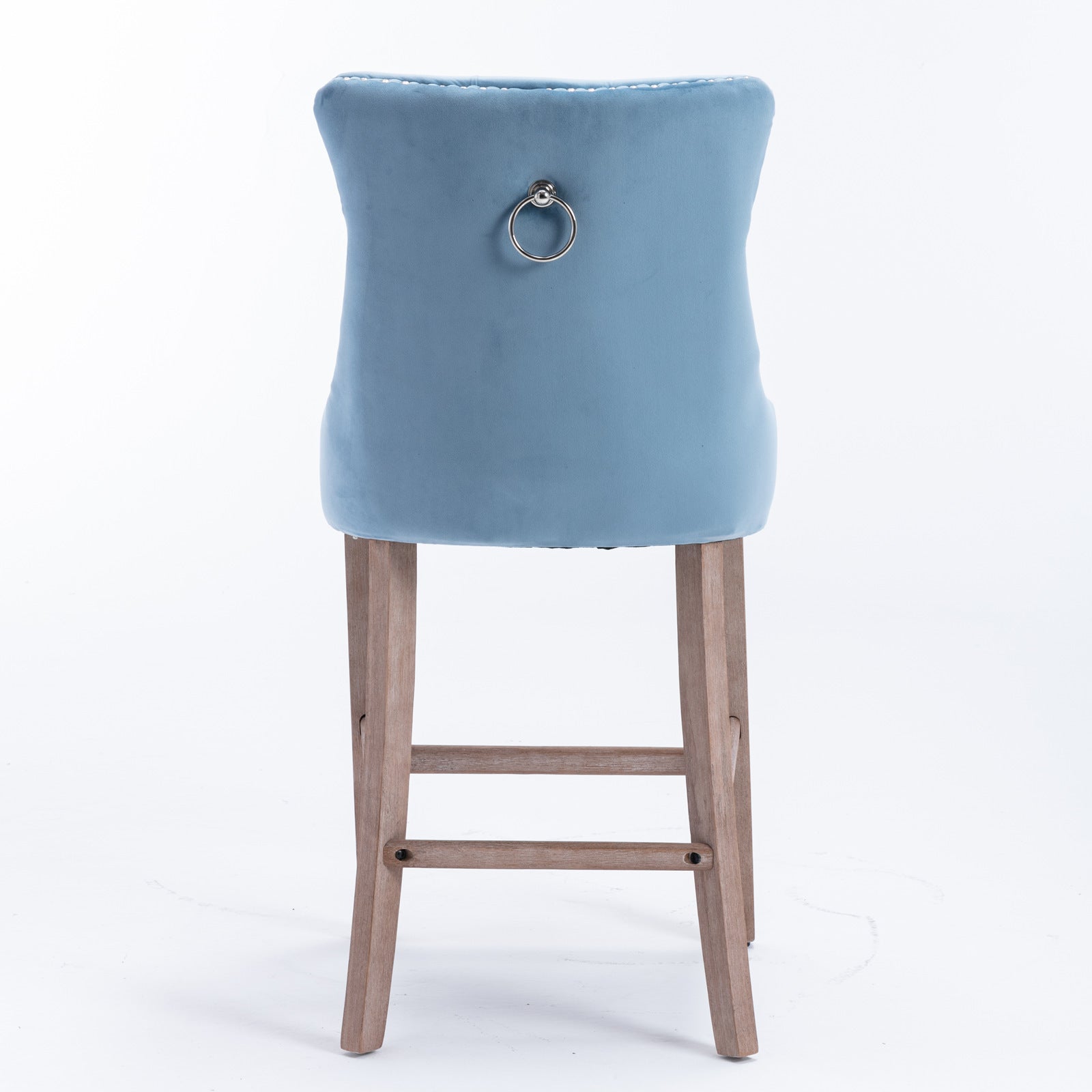 Contemporary Velvet Upholstered Barstools With Button Tufted Decoration And Wooden Legs, And Chrome Trim, Leisure Style Bar Chairs,Bar Stools, Set Of 2 Light Blue ,Sw2002Lb Light Blue Seats 2 American Design Rubberwood Foam Velvet