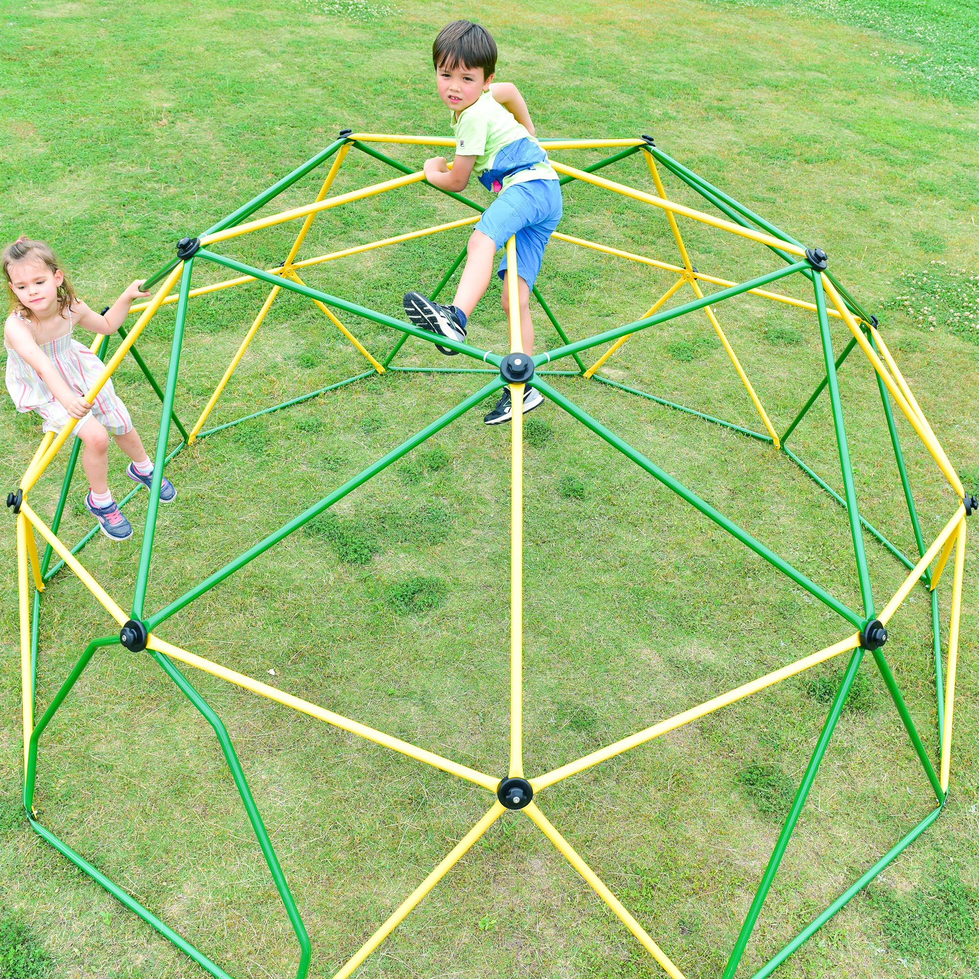 Kids Climbing Dome Tower 12 Ft Jungle Gym Geometric Playground Dome Climber Monkey Bars Play Center, Rust & Uv Resistant Steel Supporting 1000 Lbs Light Green Metal