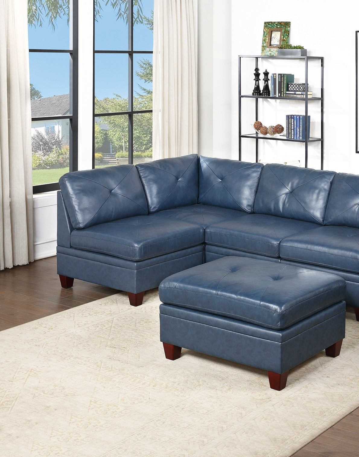 Contemporary Genuine Leather 1Pc Armless Chair Ink Blue Color Tufted Seat Living Room Furniture Blue Primary Living Space Contemporary,Modern Genuine Leather