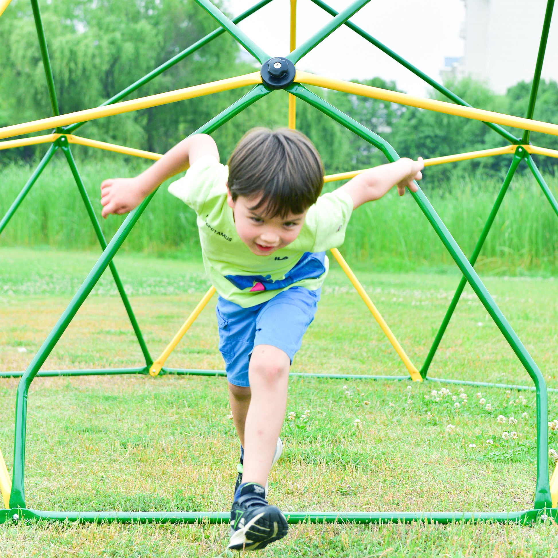 Kids Climbing Dome Tower 12 Ft Jungle Gym Geometric Playground Dome Climber Monkey Bars Play Center, Rust & Uv Resistant Steel Supporting 1000 Lbs Light Green Metal