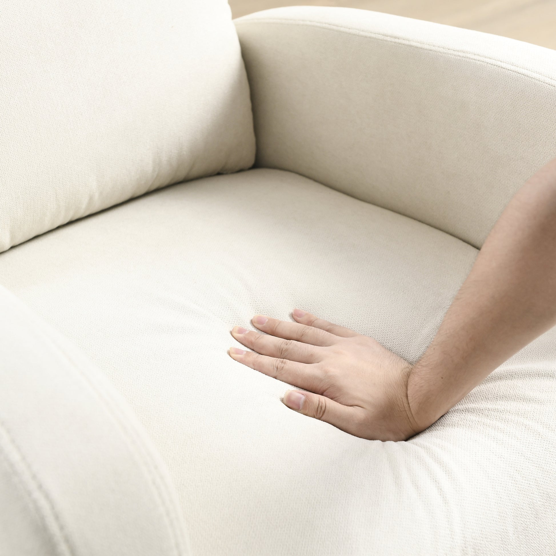 Video Welike 27.6"W Modern Accent High Backrest Living Room Lounge Arm Rocking Chair, Two Side Pocket W83453708 Beige Foam Fabric