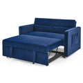 Loveseats Sofa Bed With Pull Out Bed,Adjsutable Back And Two Arm Pocket,Blue 54.5
