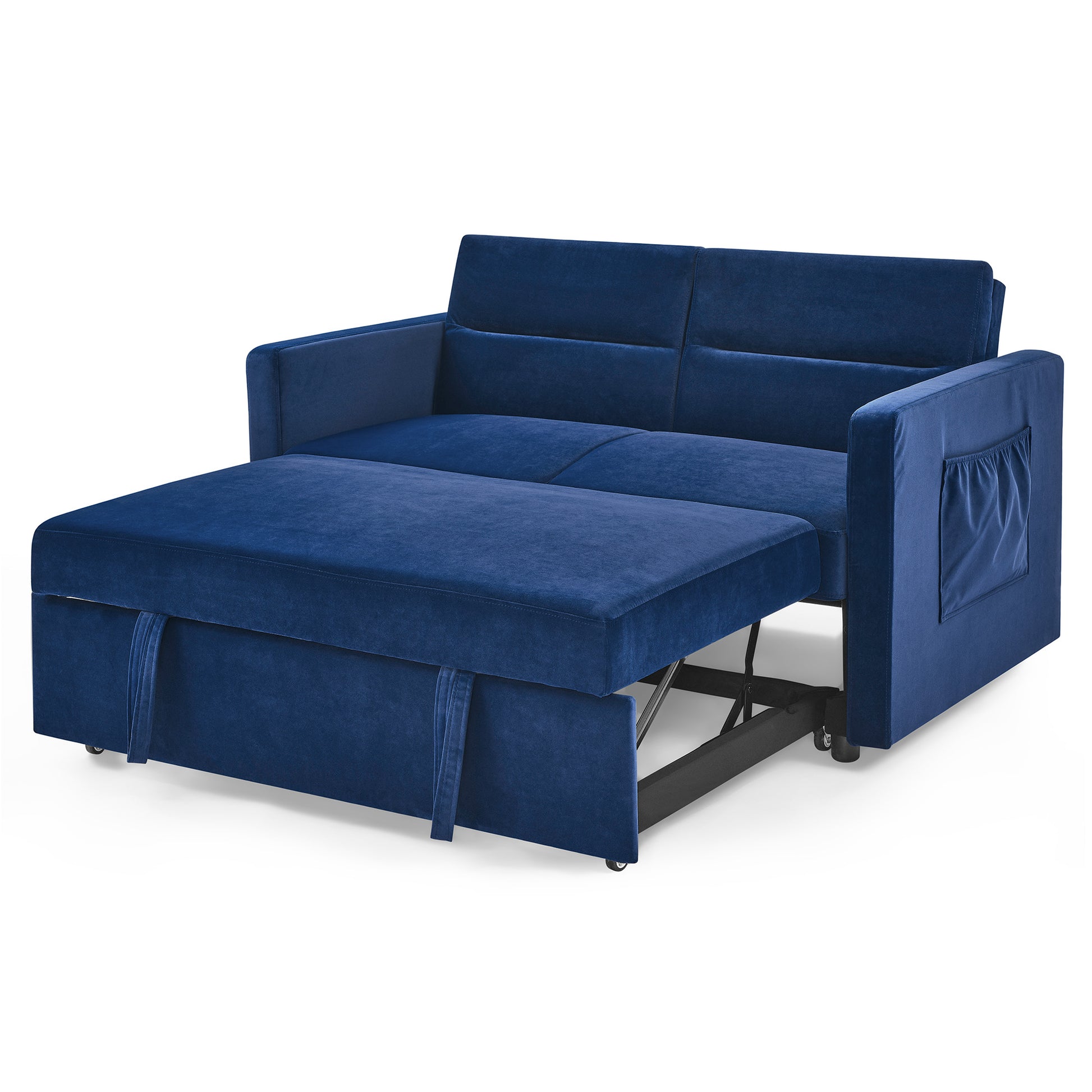 Loveseats Sofa Bed With Pull Out Bed,Adjsutable Back And Two Arm Pocket,Blue 54.5"X33"X31.5" Blue Velvet