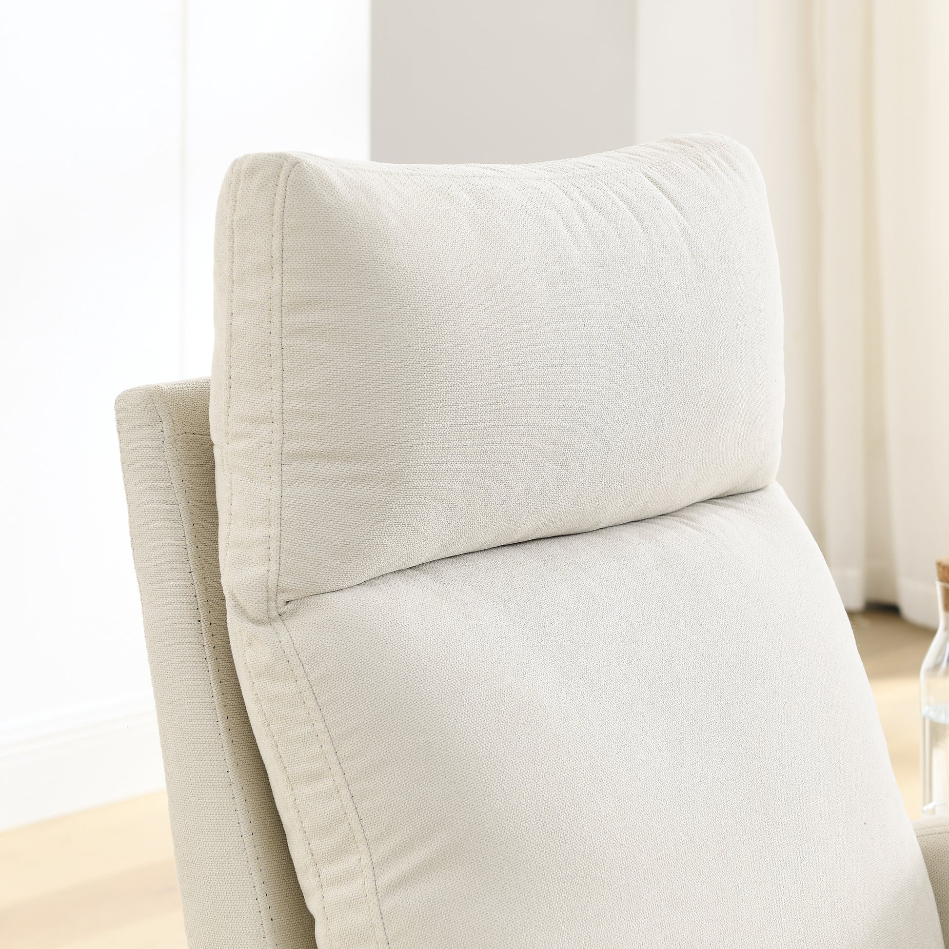 Video Welike 27.6"W Modern Accent High Backrest Living Room Lounge Arm Rocking Chair, Two Side Pocket W83453708 Beige Foam Fabric