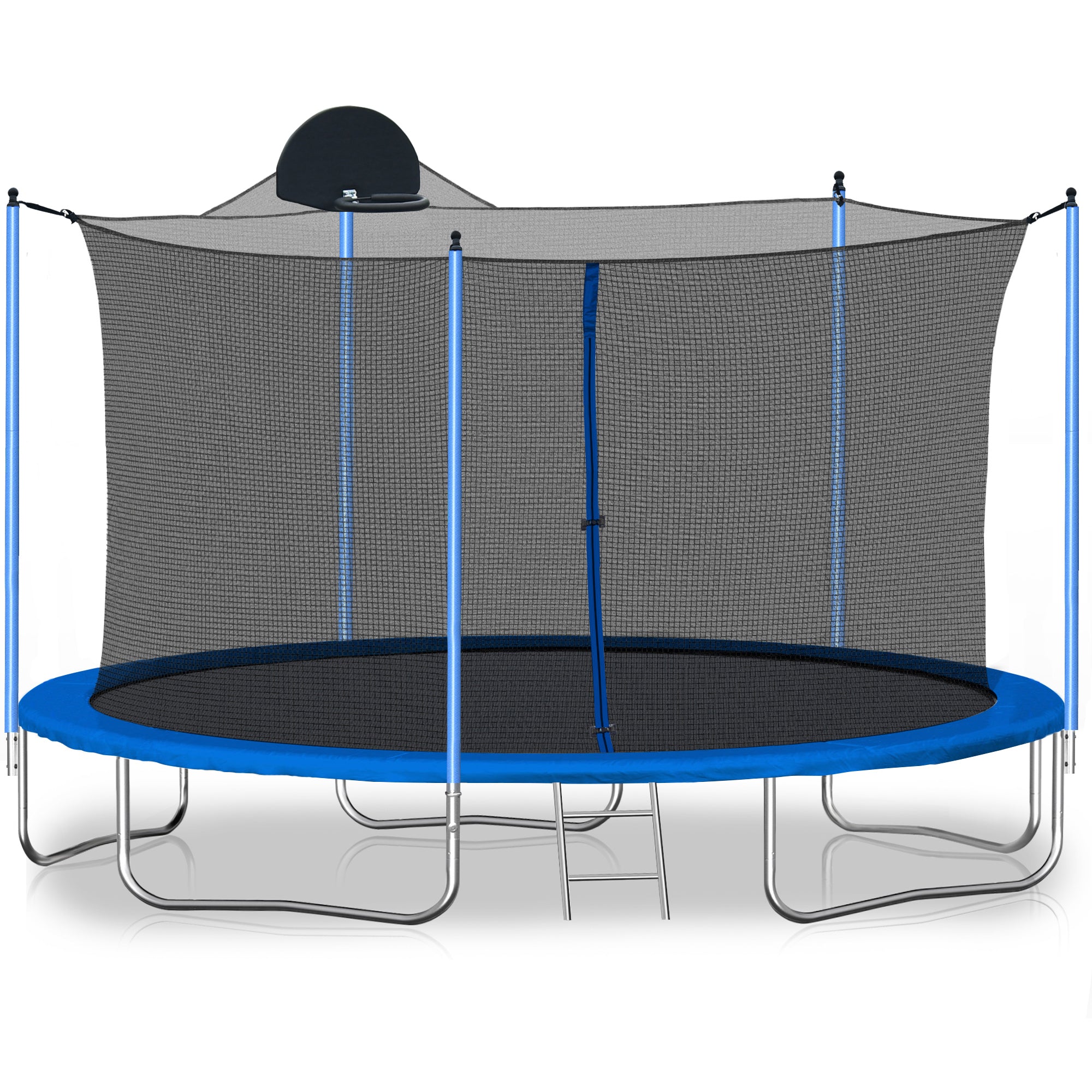 12FT Trampoline for Adults & Kids with Basketball blue-metal