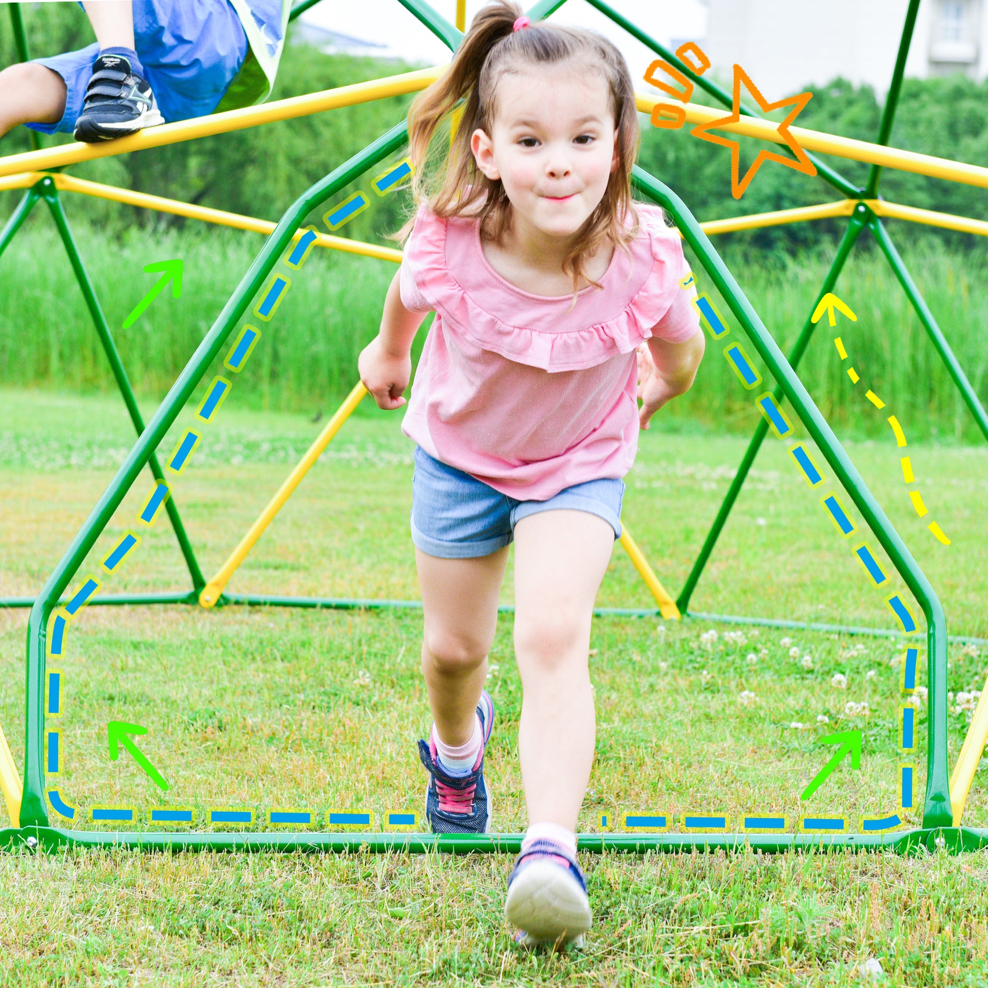 Kids Climbing Dome Tower 12 Ft Jungle Gym Geometric Playground Dome Climber Monkey Bars Play Center, Rust & Uv Resistant Steel Supporting 1000 Lbs Light Green Metal