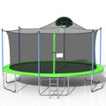 16Ft Trampoline For Adults & Kids With Basketball Hoop, Outdoor Trampolines W Ladder And Safety Enclosure Net For Kids And Adults Green Metal