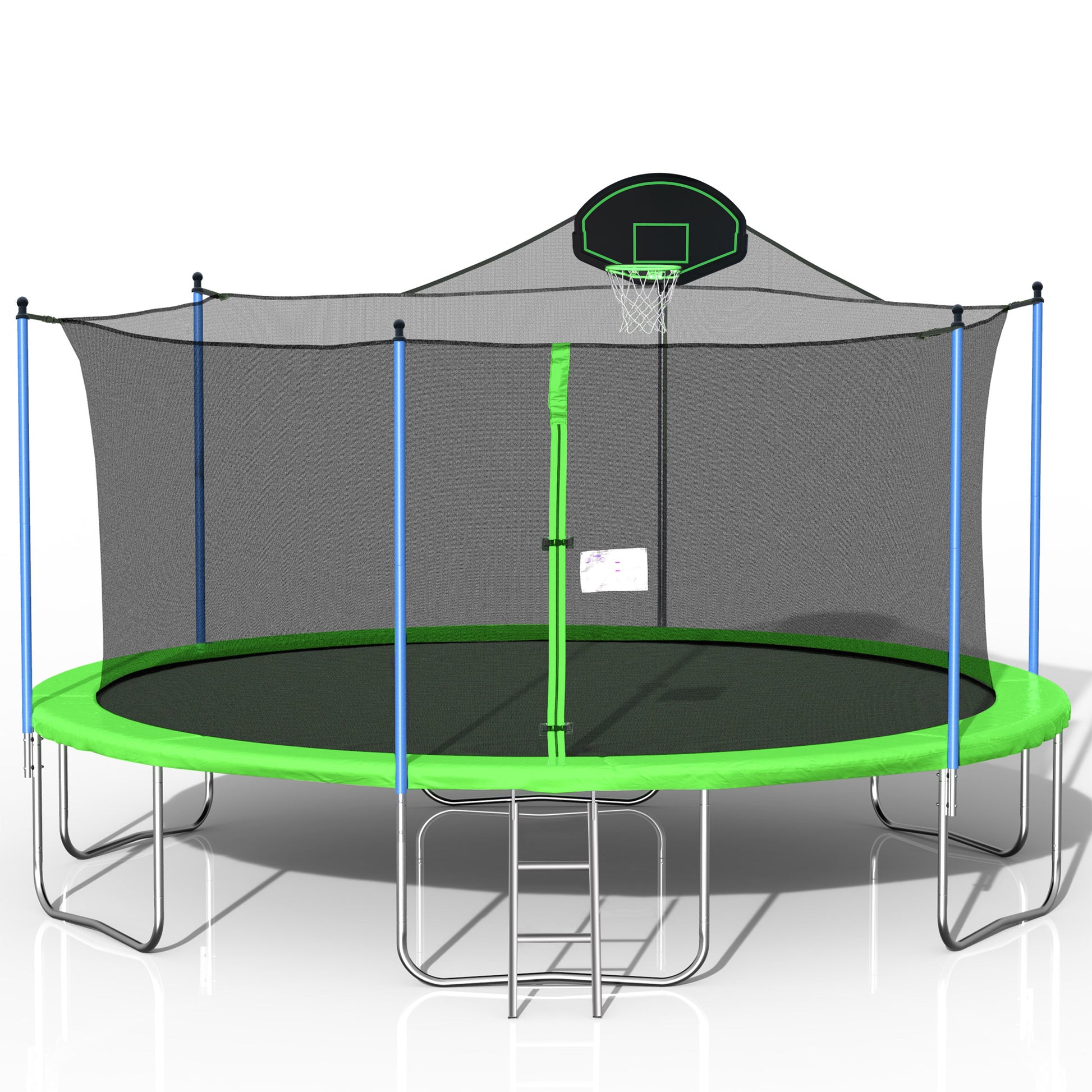 16FT Trampoline for Adults & Kids with Basketball green-metal