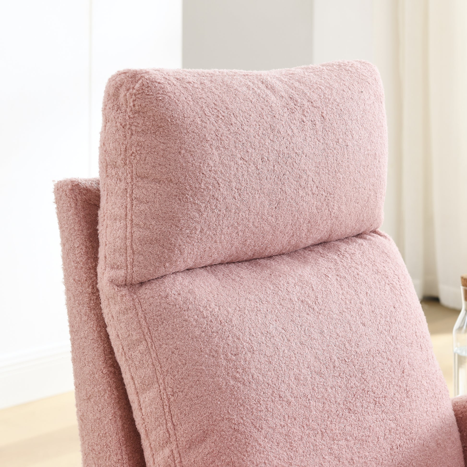 Video Welike 27.6"W Modern Accent High Backrest Living Room Lounge Arm Rocking Chair, Two Side Pocket W83453340 Pink Teddy Foam Fabric