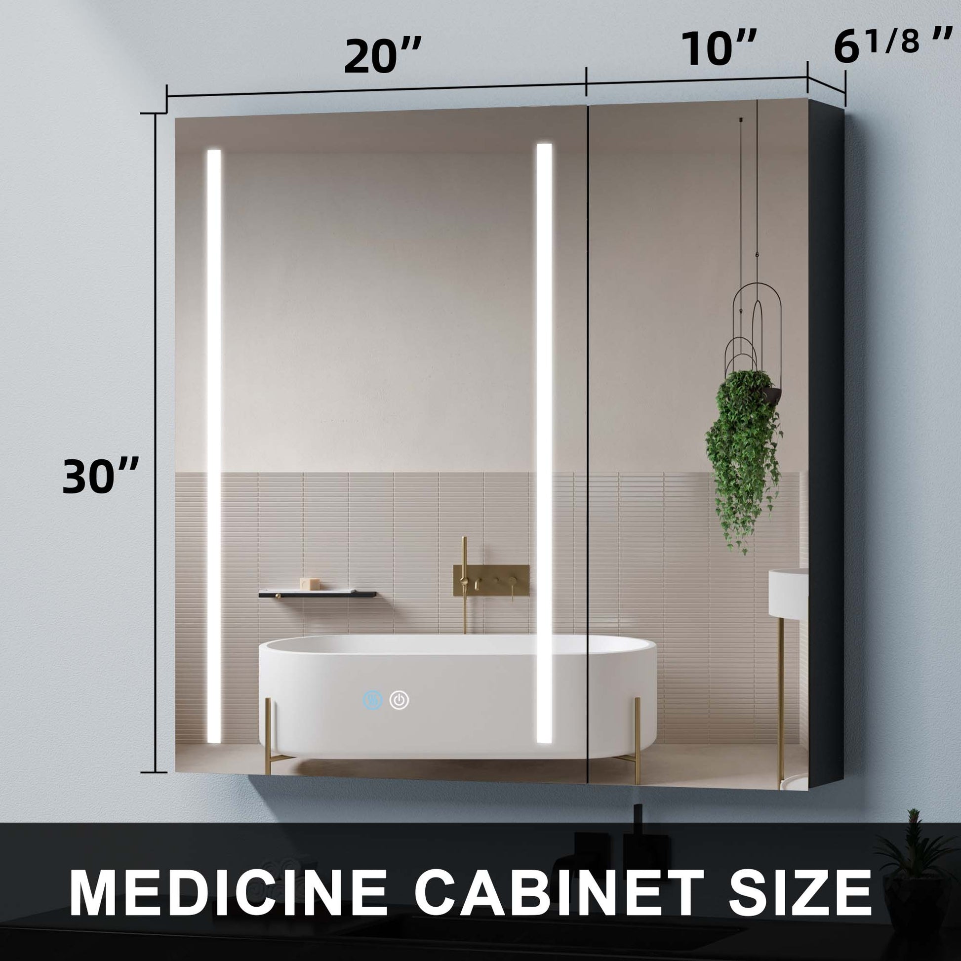 30X30 Inch Led Bathroom Medicine Cabinet Surface Mount Double Door Lighted Medicine Cabinet, Medicine Cabinets For Bathroom With Mirror Defogging Dimmer Black Black Modern Aluminium