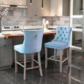 Contemporary Velvet Upholstered Barstools With Button Tufted Decoration And Wooden Legs, And Chrome Trim, Leisure Style Bar Chairs,Bar Stools, Set Of 2 Light Blue ,Sw2002Lb Light Blue Seats 2 American Design Rubberwood Foam Velvet