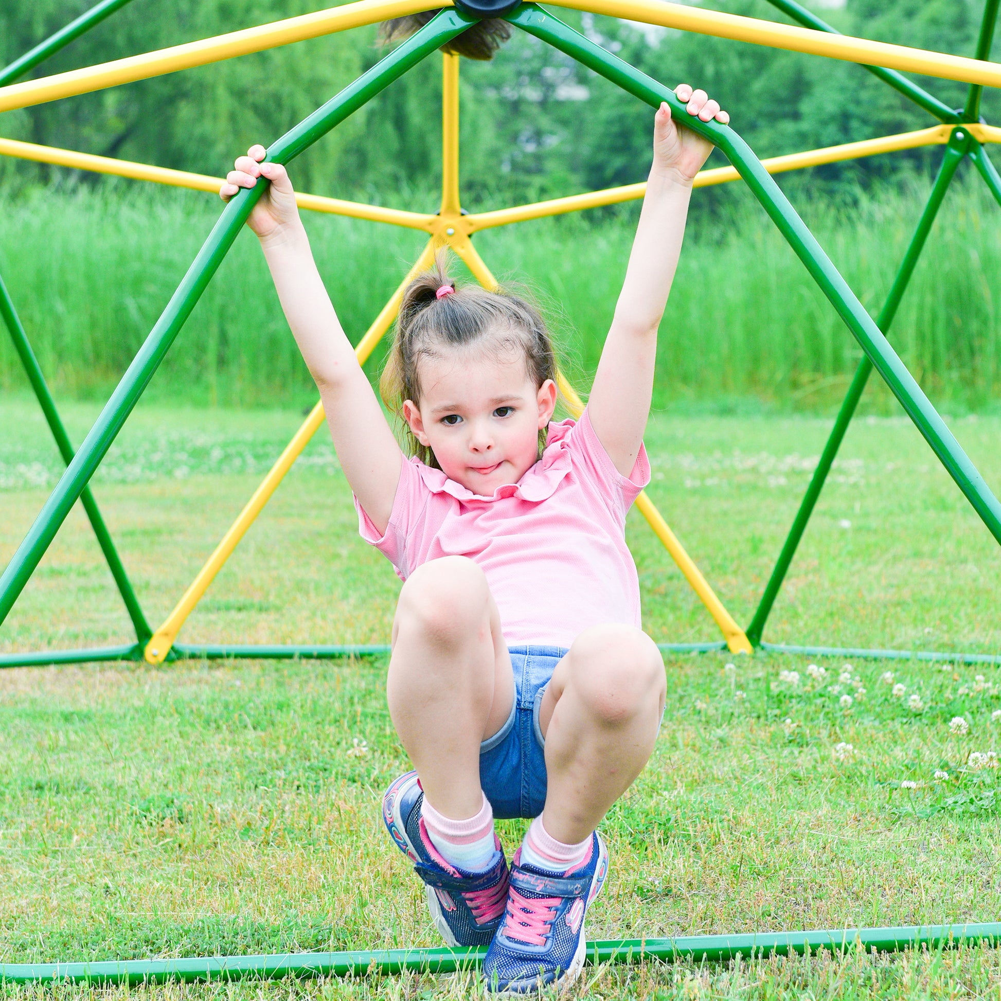 Kids Climbing Dome Tower 12 Ft Jungle Gym Geometric Playground Dome Climber Monkey Bars Play Center, Rust & Uv Resistant Steel Supporting 1000 Lbs Light Green Metal