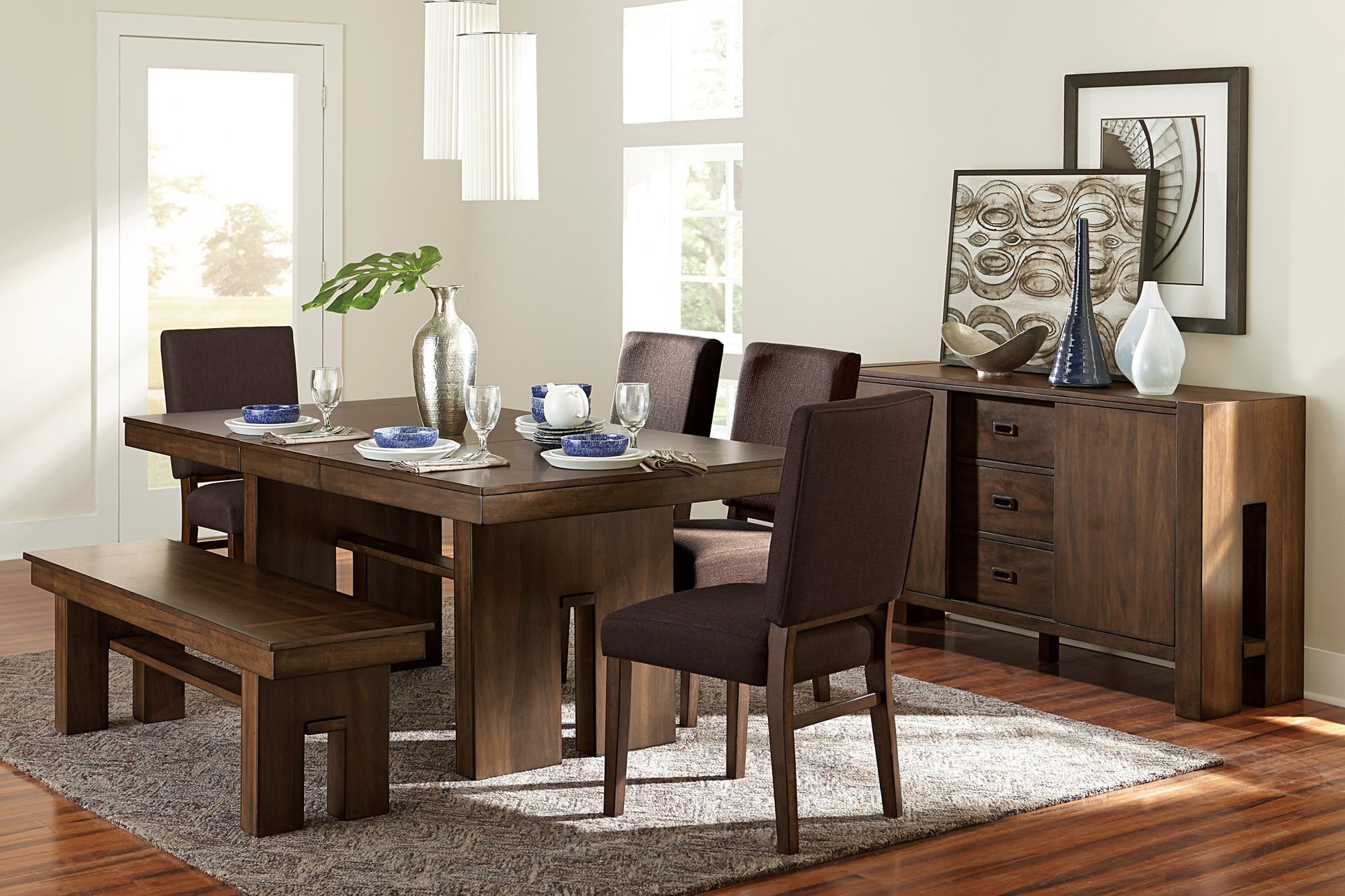 Transitional Walnut Finish Wooden Bench 1Pc Casual Contemporary Dining Furniture Walnut Dining Room Transitional Wood