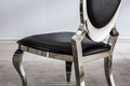 Dining Chair With Oval Backrest Set Of 2, Stainless Steel Legs Black And Silver Pu Leather