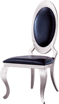 Dining Chair With Oval Backrest Set Of 2, Stainless Steel Legs Black And Silver Pu Leather