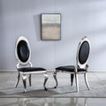 Dining Chair With Oval Backrest Set Of 2, Stainless Steel Legs Black And Silver Pu Leather