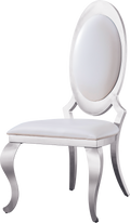 Dining Chair With Oval Backrest Set Of 2, Stainless Steel Legs White Pu Leather