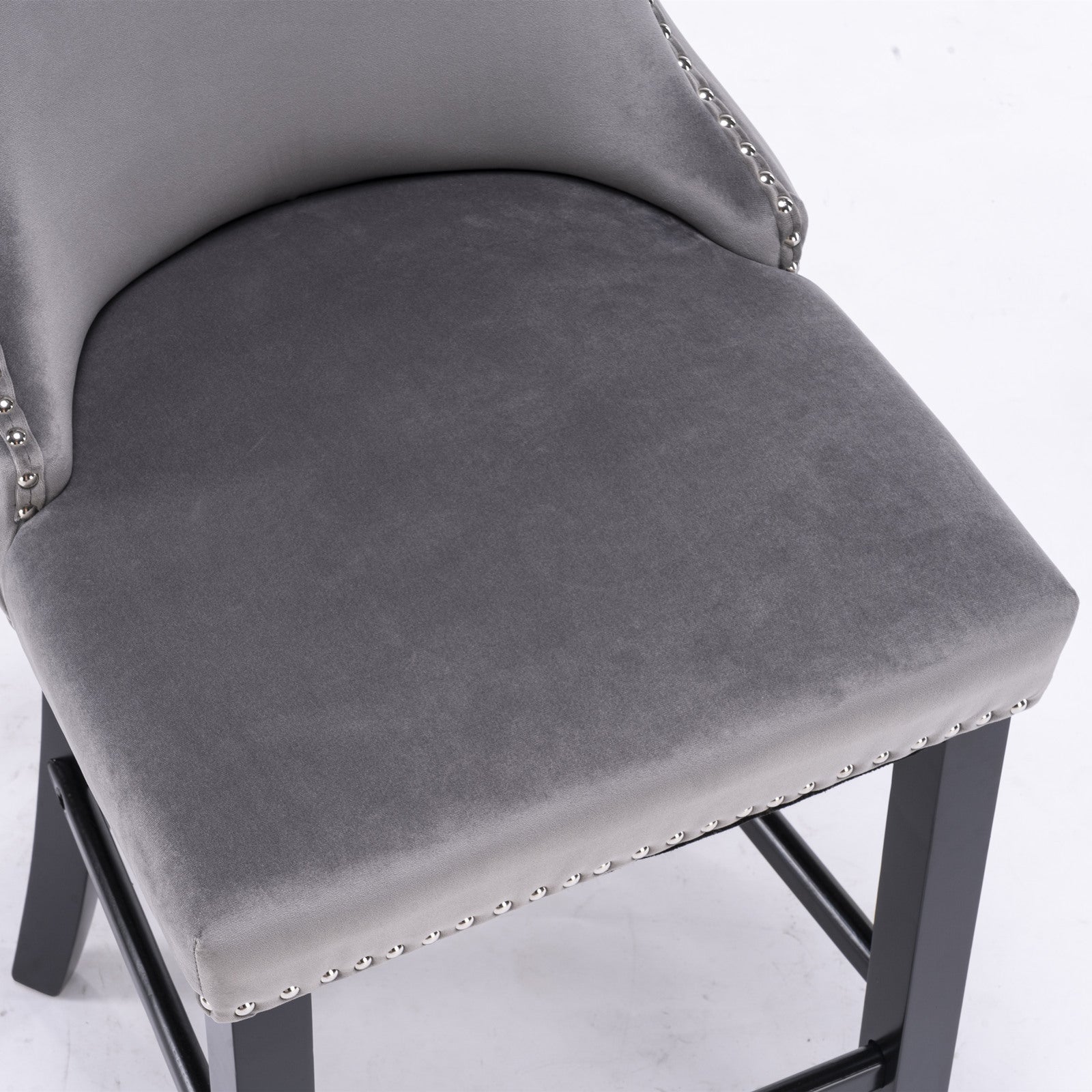 Contemporary Velvet Upholstered Wing Back Barstools With Button Tufted Decoration And Wooden Legs, And Chrome Trim, Leisure Style Bar Chairs,Bar Stools, Set Of 4 Gray , Sw1824Gy X 2 Cartons Gray Dining Room American Design Foam Velvet