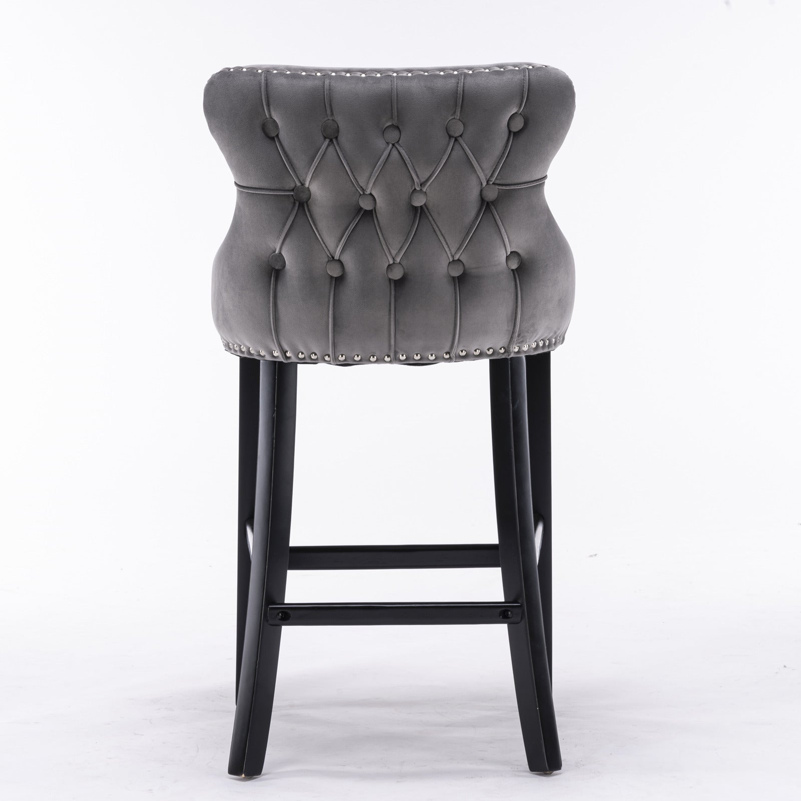 Contemporary Velvet Upholstered Wing Back Barstools With Button Tufted Decoration And Wooden Legs, And Chrome Trim, Leisure Style Bar Chairs,Bar Stools, Set Of 4 Gray , Sw1824Gy X 2 Cartons Gray Dining Room American Design Foam Velvet