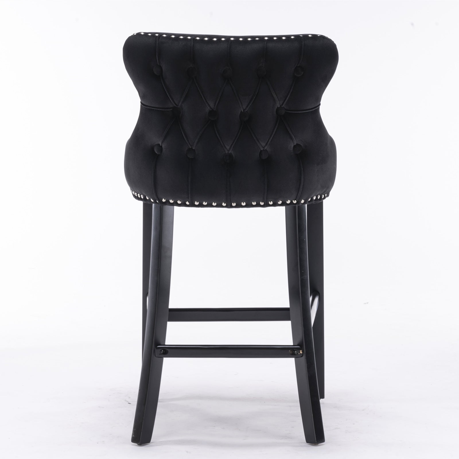 Contemporary Velvet Upholstered Wing Back Barstools With Button Tufted Decoration And Wooden Legs, And Chrome Trim, Leisure Style Bar Chairs,Bar Stools,Set Of 2 Black ,Sw1824Bk Black Foam Velvet