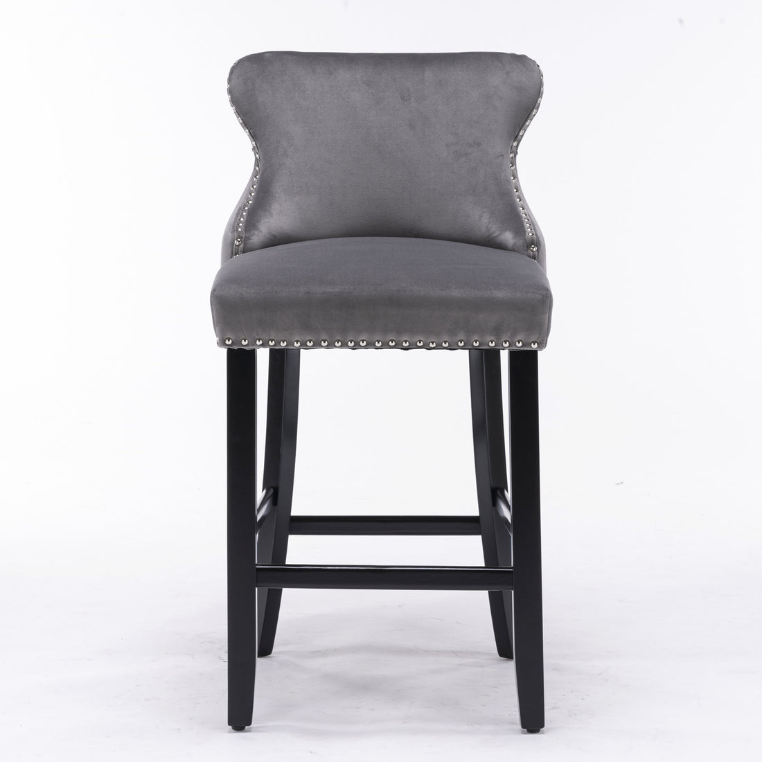 Contemporary Velvet Upholstered Wing Back Barstools With Button Tufted Decoration And Wooden Legs, And Chrome Trim, Leisure Style Bar Chairs,Bar Stools, Set Of 2 Gray ,Sw1824Gy Gray Foam Velvet