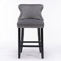 Contemporary Velvet Upholstered Wing Back Barstools With Button Tufted Decoration And Wooden Legs, And Chrome Trim, Leisure Style Bar Chairs,Bar Stools, Set Of 4 Gray , Sw1824Gy X 2 Cartons Gray Dining Room American Design Foam Velvet