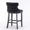 Contemporary Velvet Upholstered Wing Back Barstools With Button Tufted Decoration And Wooden Legs, And Chrome Trim, Leisure Style Bar Chairs,Bar Stools,Set Of 2 Black ,Sw1824Bk Black Foam Velvet