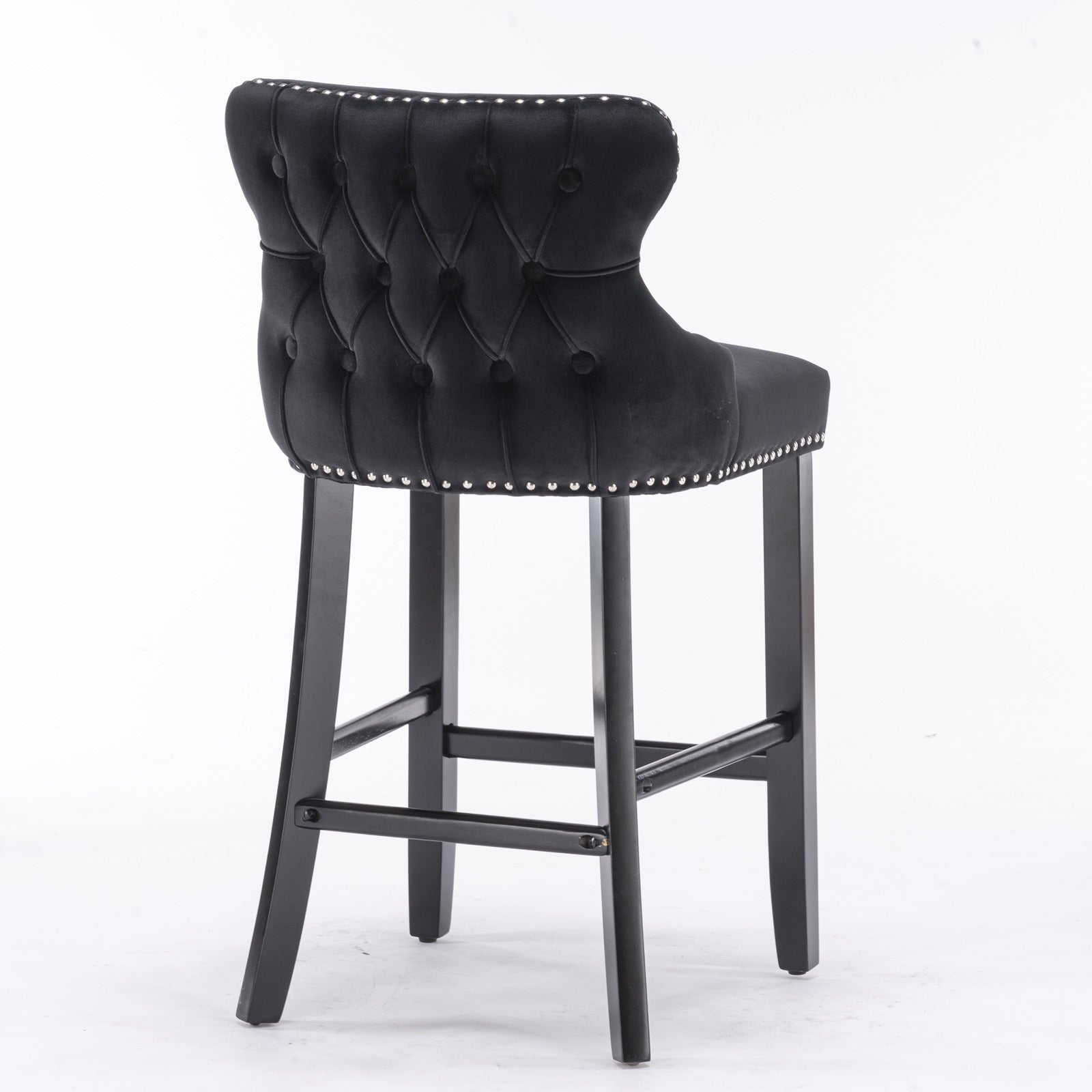 Contemporary Velvet Upholstered Wing Back Barstools With Button Tufted Decoration And Wooden Legs, And Chrome Trim, Leisure Style Bar Chairs,Bar Stools,Set Of 4 Black ,Sw1824Bkx2 Cartons Black Dining Room American Design Foam Velvet