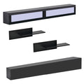 Wall Mount Floating Tv Stand With Four Media Storage Cabinets And Two Shelves, Modern High Gloss Entertainment Center For 95 Inch Tv, 16 Color Rgb Led Lights For Living Room, Bedroom, Black Black Particle Board