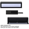 Wall Mount Floating Tv Stand With Four Media Storage Cabinets And Two Shelves, Modern High Gloss Entertainment Center For 95 Inch Tv, 16 Color Rgb Led Lights For Living Room, Bedroom, Black Black Particle Board