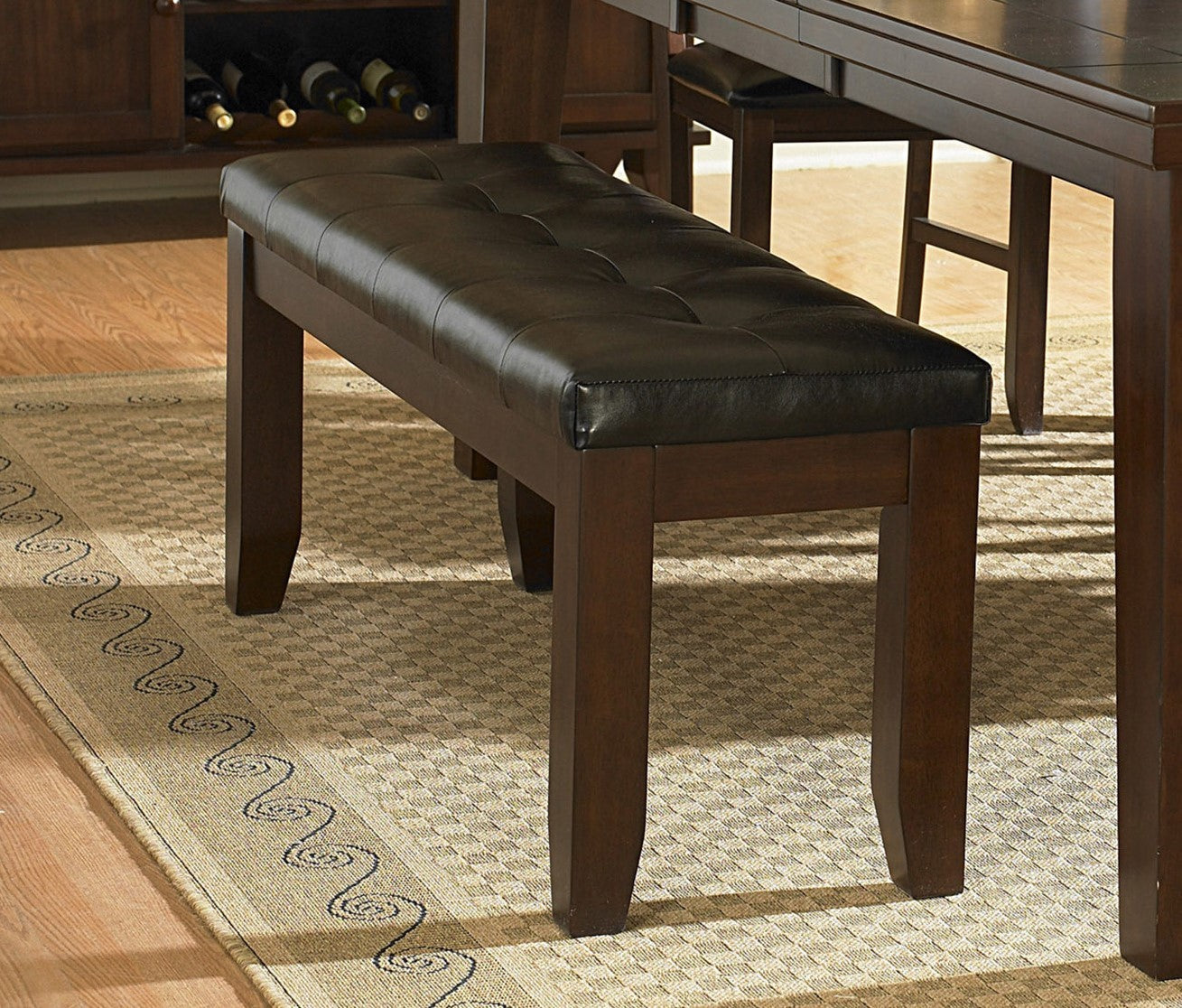 Dark Oak Finish Wooden Bench 1pc Faux Leather brown mix-dining room-contemporary-wood
