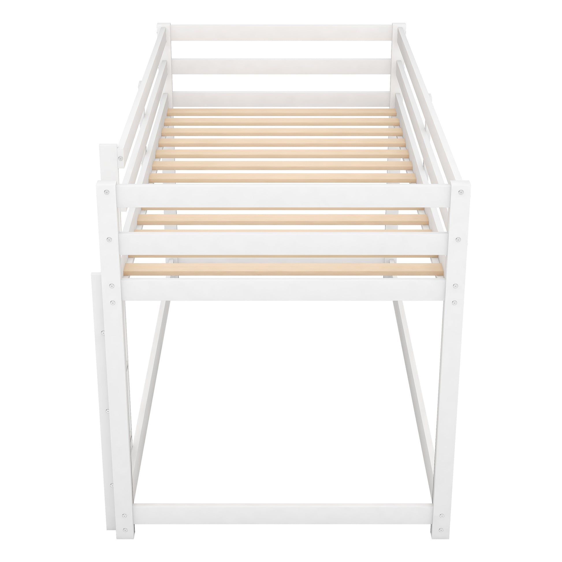 Twin Over Twin Floor Bunk Bed With Ladderwhite Old Sku:Wf281727Aak Wf286602Aak White Pine