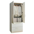 Emma Two Door Wood Closet With Two Drawers And Hanging Bars In White White Solid Wood
