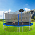 14Ft Trampoline For Adults & Kids With Basketball Hoop, Outdoor Trampolines W Ladder And Safety Enclosure Net For Kids And Adults Blue Metal