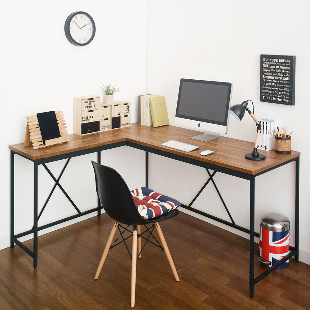 Olympus Wood And Metal Corner Desk In Acacia And Black Natural Solid Wood