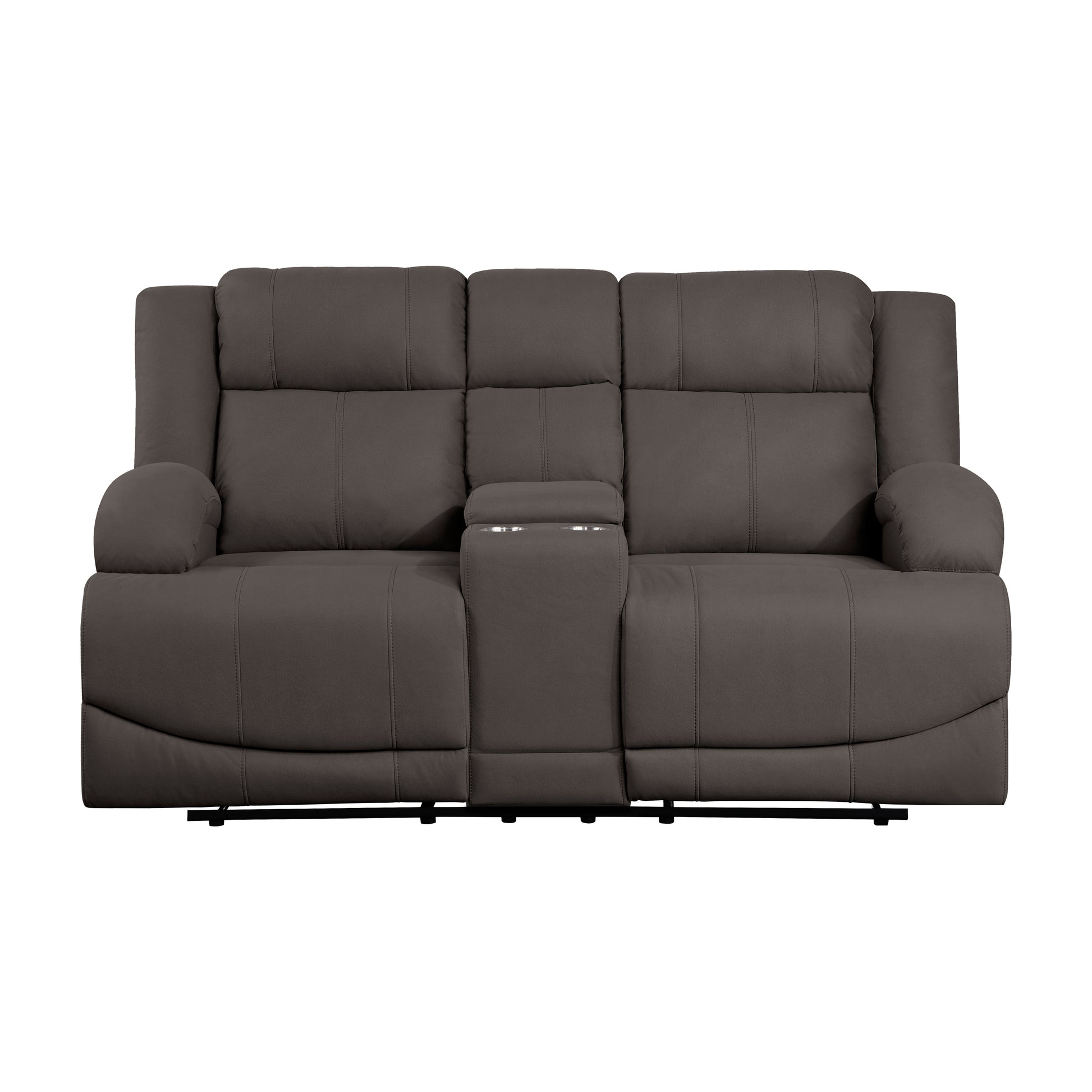 Chocolate Color Microfiber Upholstered 1Pc Double Reclining Loveseat With Center Console Transitional Living Room Furniture Chocolate Primary Living Space Microfiber