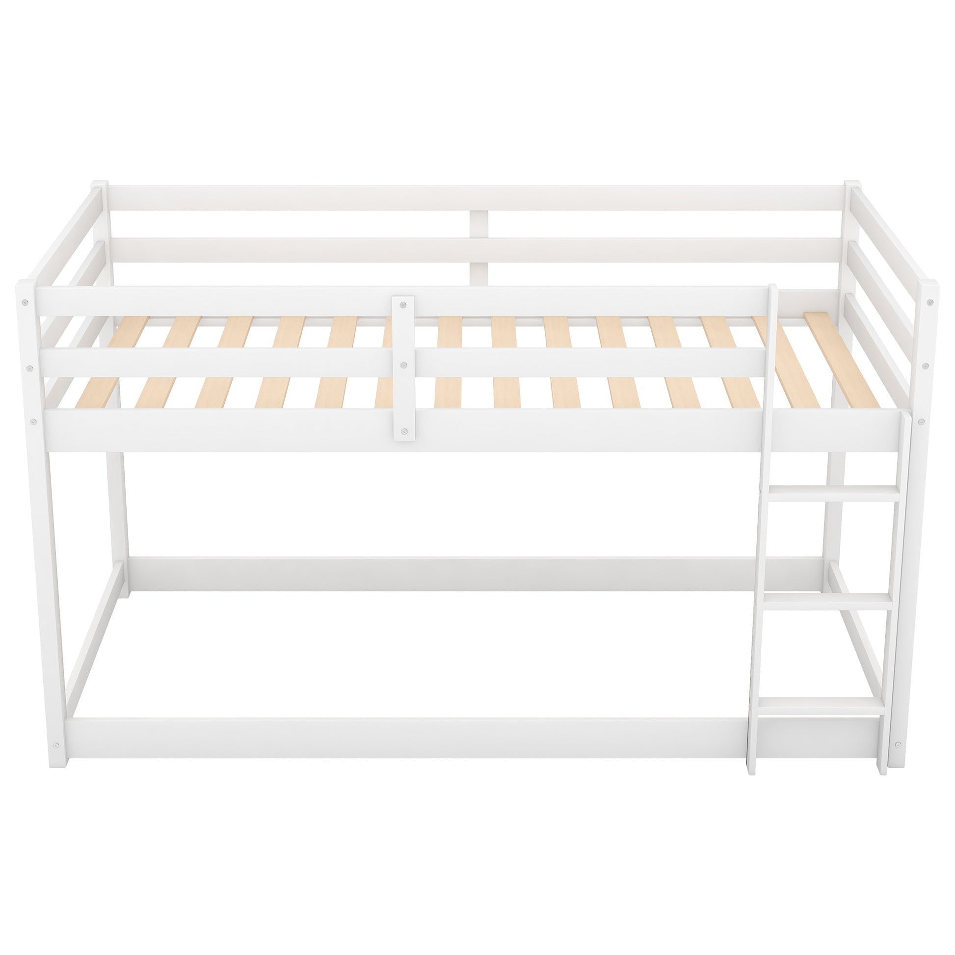 Twin Over Twin Floor Bunk Bed With Ladderwhite Old Sku:Wf281727Aak Wf286602Aak White Pine