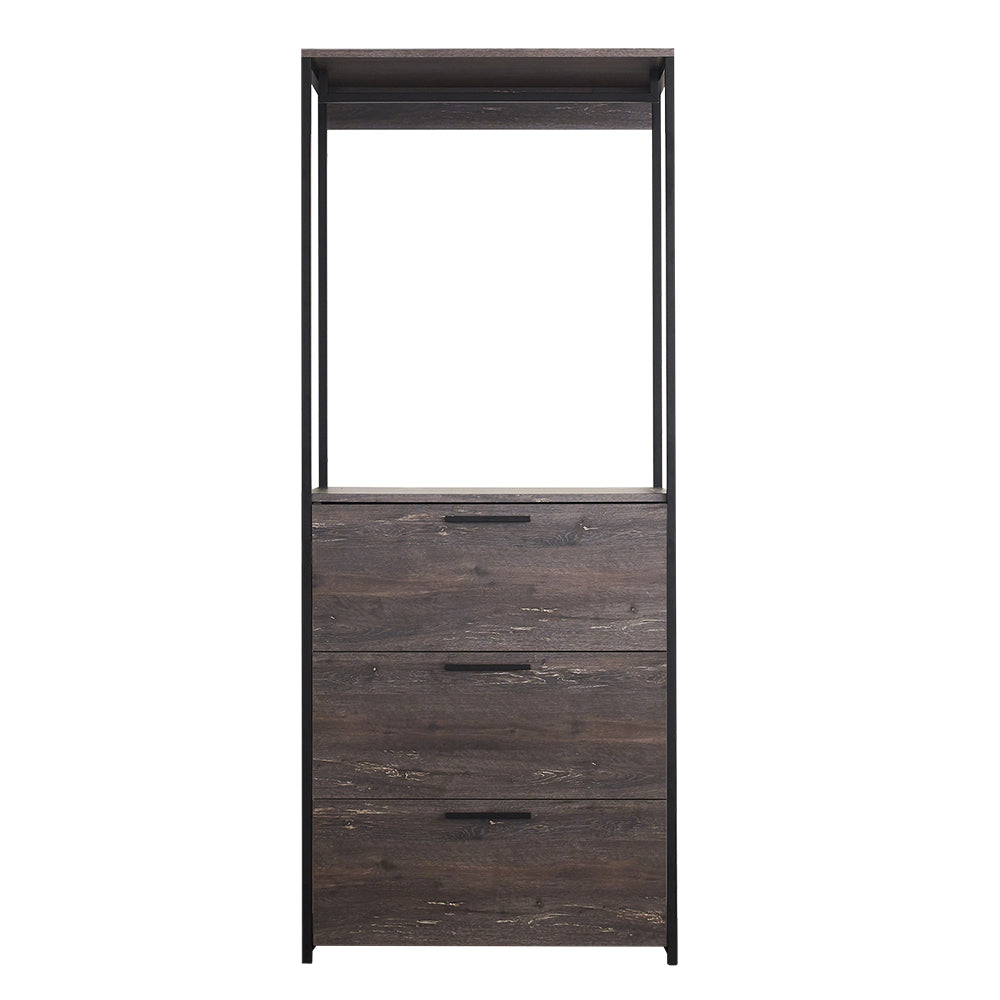 Monica Wood Walk In Closet With Three Drawers And One Shelf In Rustic Gray Gray Solid Wood