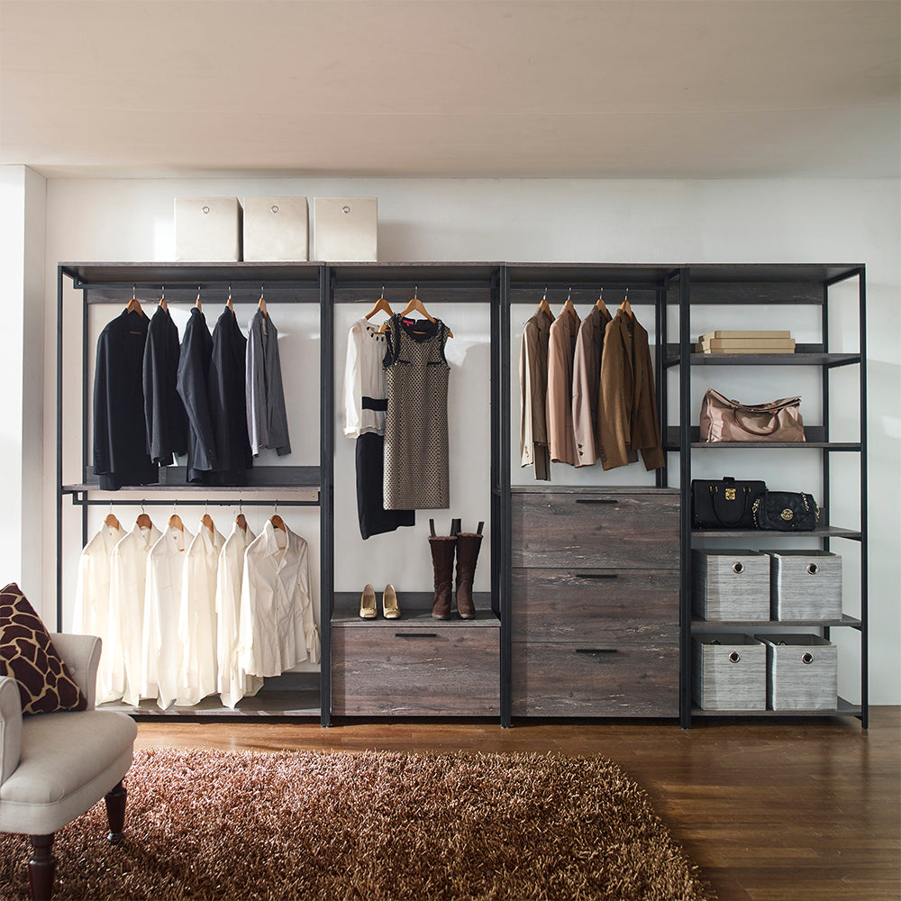 Monica Wood And Metal Walk In Closet With Five Shelves In Rustic Gray Gray Solid Wood