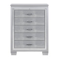 Glamourous Silver Finish 1Pc Chest Of 5X Dovetail Drawers Faux Alligator Embossed Fronts Bedroom Furniture Silver Bedroom Glam,Modern Wood