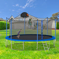 14Ft Trampoline For Adults & Kids With Basketball Hoop, Outdoor Trampolines W Ladder And Safety Enclosure Net For Kids And Adults Blue Metal